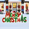 Merry Christmas Yard Sign with Stakes, Outdoor Holiday Lawn Decoration, Large Christmas Tree & Santa Hat Sign for Christmas Front Yard Decor