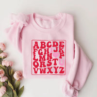 Teacher Valentine Sweatshirt, Retro Alphabet Love Tee, Cute Teacher Valentines Day Shirt, Classroom Valentine Sweatshirt