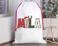 Personalized Christmas Santa Sack, Custom Name Gift Bag for Kids, Holiday Letter Bag, Candy Cane & Reindeer Alphabet Sack, Christmas Bag