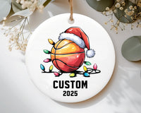 Personalized Basketball Ornament, Custom Christmas Sports Ornament with Santa Hat & Lights, Basketball Player Gift, Holiday Tree Decoration