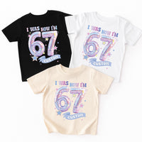 Custom 7th Birthday Shirt, Viral 67 Meme Birthday Tee, I Was 6 Now I’m 7 Shirt, Funny 7th B-Day Gift for Boy or Girl