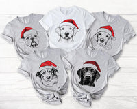 Custom Santa Paws Christmas Dog Shirt, 50 Dog Breeds in Santa Hat Tee