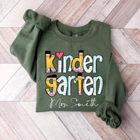 Custom Kindergarten Teacher Sweatshirt, Personalized Teaching Tee, Kindergarten Teacher Top, Custom Teaching Sweatshirt