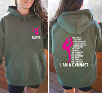 Personalized Name Gymnastics Hoodie, Custom Girls Gymnast Tee, Vault Floor Bars Beam Hoodie, Front Back