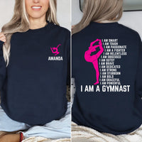 Personalized Name Gymnastics Sweatshirt, Custom Girls Gymnast Tee, Vault Floor Bars Beam Sweatshirt, Front Back