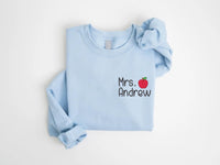 Custom Teacher Last Name Embroidered Sweatshirt, Personalized Teacher Hoodie, Mrs Teacher Shirt, Back to School Long Sleeve Shirt