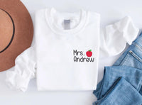Custom Teacher Last Name Embroidered Sweatshirt, Personalized Teacher Hoodie, Mrs Teacher Shirt, Back to School Long Sleeve Shirt