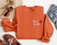 Custom Teacher Last Name Embroidered Sweatshirt, Personalized Teacher Hoodie, Mrs Teacher Shirt, Back to School Long Sleeve Shirt