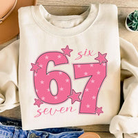 Pink 67 Meme Sweatshirt, Six Seven Trend Shirt, Funny Viral Number Sweatshirt