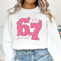 Pink 67 Meme Sweatshirt, Six Seven Trend Shirt, Funny Viral Number Sweatshirt