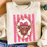 Valentine’s Day Highland Cow Sweatshirt, Preppy Valentines Tee, Love Western Valentine Sweatshirt