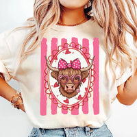 Valentine’s Day Highland Cow Shirt, Preppy Valentines Tee, Love Western Valentine Shirt