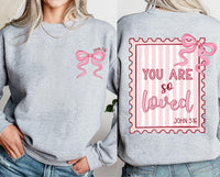 You Are So Loved Sweatshirt, Preppy Coquette Valentine Tee, Valentine Hearts Sweatshirt, Front Back