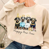 Happy New Year Dachshund Dog Sweatshirt, Cute Puppies Tee, New Year Holiday Pet Sweatshirt