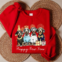 Happy New Year Dachshund Dog Sweatshirt, Cute Puppies Tee, New Year Holiday Pet Sweatshirt