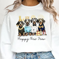 Happy New Year Dachshund Dog Sweatshirt, Cute Puppies Tee, New Year Holiday Pet Sweatshirt
