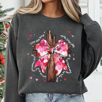 Coquette Valentine Jesus Sweatshirt, Valentine Bow Bible Verse Tee, Love Jesus Sweatshirt