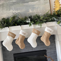 Personalized Christmas Stockings, Natural Burlap & Quilted Ivory Stocking, Custom Name Monogram Stockings, Holiday Mantel Decor, 6 Styles