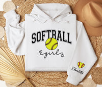 Custom Softball Girl Sweatshirt, Personalized Softball Name Tee, Softball Girl Gift, Softball Player Sweatshirt, Front Sleeve