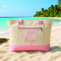 Custom Tote Bag with Zipper, Gigi Things Personalized Tote, Custom Canvas Bag, Gigi Gift, Grandma Travel Tote, Beach Bachelorette Lake Trip