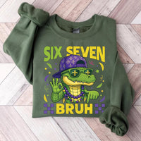 Six Seven Bruh Sweatshirt, Mardi Gras Alligator Shirt, Funny 6 7 Bruh Sweatshirt