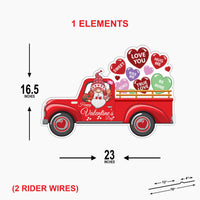 Valentine’s Day Truck Yard Sign, Red Gnome Truck with Candy Hearts, Romantic Outdoor Lawn Decoration with Stake, Cute Valentine Garden Decor
