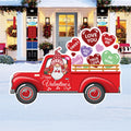 Valentine’s Day Truck Yard Sign, Red Gnome Truck with Candy Hearts, Romantic Outdoor Lawn Decoration with Stake, Cute Valentine Garden Decor