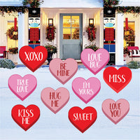 Valentine Heart Yard Signs, Conversation Heart Outdoor Decorations, Romantic Lawn Sign Set with Stakes, Sweet Love Messages Garden Decor