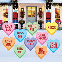 Valentine Heart Yard Signs, Cute Conversation Hearts Outdoor Decorations, Romantic Love Message Lawn Sign Set with Stakes, Garden Decor
