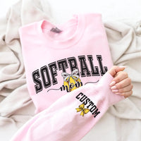 Personalized Softball Mom Sweatshirt, Custom Softball Mom Shirt, Softball Name and Number Sweatshirt, Front Sleeve