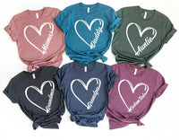 Custom Text Heart Line Shirt, Double Heart Name Tee, Personalized Mom Shirt, Custom Grandma Gift