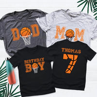 Basketball Birthday Boy Shirt, Family Matching Birthday Party Tee, Basketball Mom, Basketball Dad, Front Back