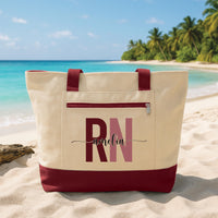 RN Nurse Tote Bag with Zipper, Personalized Nurse Name Bag, Medical Tote, Custom RN Gift, Nurse Work Bag, Nursing School Graduation