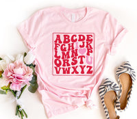 Teacher Valentine Shirt, Retro Alphabet Love Tee, Cute Teacher Valentines Day Shirt, Classroom Valentine Outfit