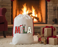 Personalized Christmas Santa Sack, Custom Name Gift Bag for Kids, Holiday Letter Bag, Candy Cane & Reindeer Alphabet Sack, Christmas Bag