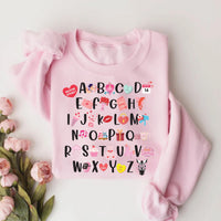 Teacher Valentine Sweatshirt, Valentine’s Day Alphabet Shirt, Kindergarten Teacher Sweatshirt