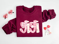 Custom Mama Gigi Mimi Nana Valentine Letters Sweatshirt, Valentine Mama Tee, Preppy Valentine Heart Sweatshirt