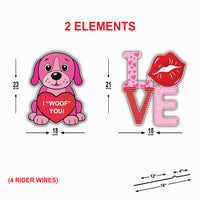 Valentine Puppy Yard Sign Set, Cute Dog Love Lawn Decoration, “I Woof You” Outdoor Valentine’s Day Yard Decor with Stakes