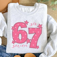 Pink 67 Meme Sweatshirt, Six Seven Trend Shirt, Funny Viral Number Sweatshirt