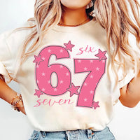 Pink 67 Meme Shirt, Six Seven Trend Shirt, Funny Viral Number Tee