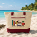 Custom Teacher Tote Bag with Zipper, Personalized Name Book Pencil Apple Tote, Teacher Gift, Classroom School Tote, End of Year Teacher Gift