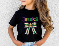 Coquette Mardi Gras Toddler Shirt, Custom Name Carnival Bow Shirt, Cute Mardi Gras Tee, Toddler Carnival Outfit Shirt, Mardi Gras Shirt