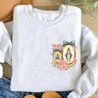 Virgin Mary Crewneck Sweatshirt, Miraculous Medal Catholic Shirt, Floral Catholic Sweatshirt