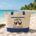 Custom Tote Bag with Zipper, Local Egg Dealer Tote, Funny Chicken Farm Canvas Bag, Chicken Lover Gift, Beach Market Travel Tote