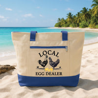 Custom Tote Bag with Zipper, Local Egg Dealer Tote, Funny Chicken Farm Canvas Bag, Chicken Lover Gift, Beach Market Travel Tote