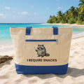 Funny Tote Bag with Zipper, I Require Snacks Raccoon Canvas Bag, Cute Animal Tote, Snack Lover Gift, Humor Grocery Work Tote Bag