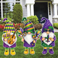Mardi Gras Gnome Yard Sign Cutouts, Purple Green Gold Gnome Lawn Decorations, Mardi Gras Outdoor Yard Signs with Stakes, Front Yard Decor