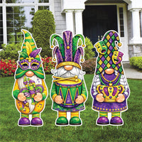 Mardi Gras Gnome Yard Sign Cutouts, Carnival Gnome Lawn Decorations, Mardi Gras Outdoor Yard Signs with Stakes, Front Yard Decor