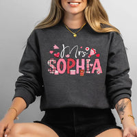 Custom Teacher Valentine Sweatshirt, Valentine's Day Teacher Shirt, Teacher Name Valentine Sweatshirt