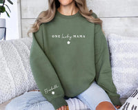 One Lucky Mama Sweatshirt, Personalized Mama Shamrock Shirt, Children’s Name Sleeve Sweatshirt